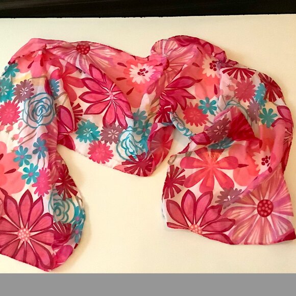 Greenbriar Intl. - Pink floral rectangular scarf, 64 inches x 13 inches - Picture 2 of 8